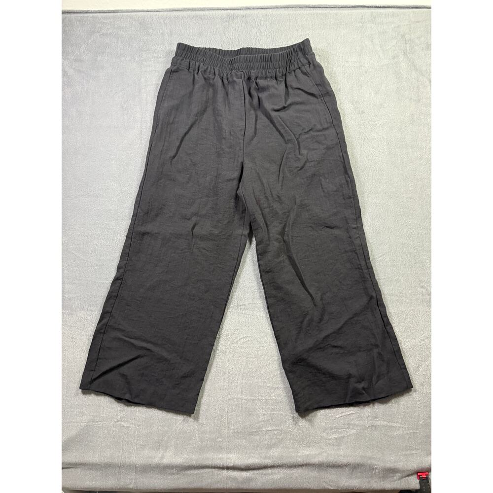 Never Worn - H&M Linen/Viscose Black Pants Crop Wide Leg Flowy Size Medium